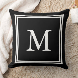 Klassisch Schwarz mit weißem Doppelrahmen-Monogram Kissen