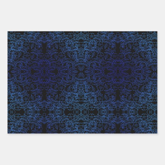 Klassisch Schwarz und Blau Floral Wasserfarbe eleg Geschenkpapier Set (Vorderseite 2)