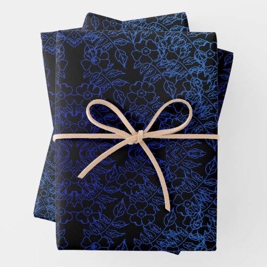 Klassisch Schwarz und Blau Floral Wasserfarbe eleg Geschenkpapier Set (Beispiel)