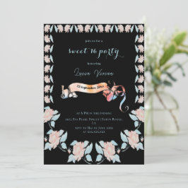 Klassisch schwarz und leicht rosa, blumensüß 16 einladung
