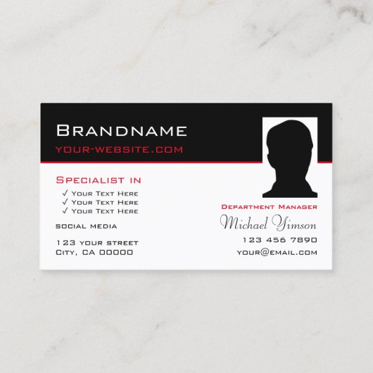 Klassisch Schwarz und Weiß mit Beruflichem Foto Visitenkarte (Rückseite)