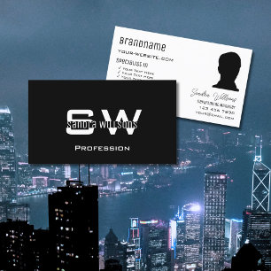 Klassisch Schwarz-weiß modern mit Monogramm und Fo Visitenkarte