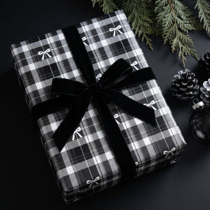 Klassisch Schwarz Weiß Schleife Weihnachten Tartan Geschenkpapier