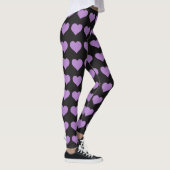 Klassisch schwarze Leggings mit lila Herzmuster (Rechts)
