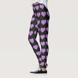 Klassisch schwarze Leggings mit lila Herzmuster