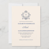 Klassisch staubig blue und creme save the date (Vorderseite)