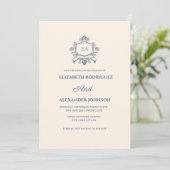 Klassisch staubig blue und creme save the date (Stehend Vorderseite)