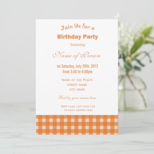 Klassisch, stilvoll und elegant gelb karierter Geb Einladung (Stehend Vorderseite)