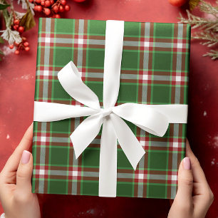 Klassisch traditionelles dunkelrotes grün-weißes G Geschenkpapier