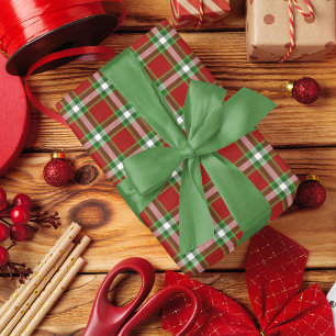 Klassisch traditionelles dunkelrotes grün-weißes G Geschenkpapier
