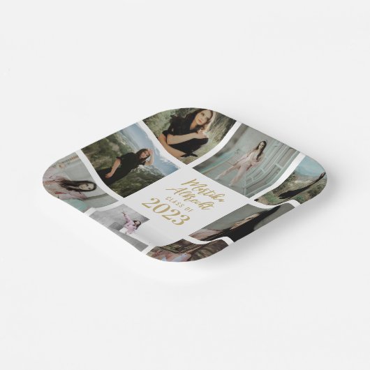 Klassisch und einfach weiß | Abschluss Foto Grid Pappteller (Gewinkelt)