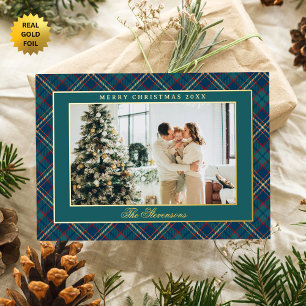 Klassisch Vintage Grün Kariert Foto Weihnachten Go Folien Feiertagskarte