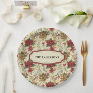 Klassisch Vintage Rot & Gold Weihnachtsstern Flora Pappteller