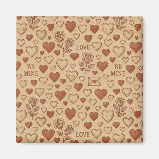 Klassisch, Vintage Valentinstag-Muster Magnet (Vorne)