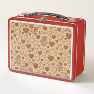 Klassisch, Vintage Valentinstag-Muster Metall Brotdose