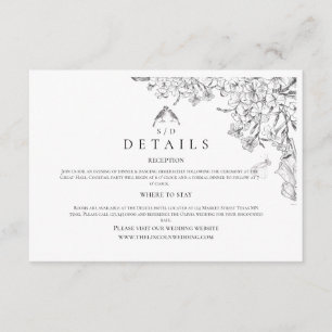 Klassisch Weiß Schwarz Floral Hochzeit Begleitkarte