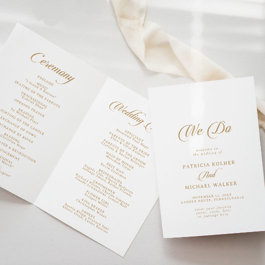 Klassisch Weiße und Goldene We Do Hochzeitsmappe Programm