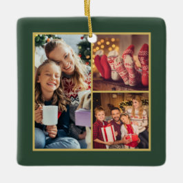 Klassische 3-Familie Foto Collage Green Gold Keramikornament