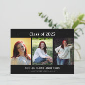 Klassische 3-Foto-Black Background Graduation Part Einladung (Stehend Vorderseite)