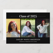 Klassische 3-Foto-Black Background Graduation Part Einladung (Vorne/Hinten)