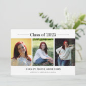 Klassische 3-Foto-White Graduation Party Einladung (Stehend Vorderseite)