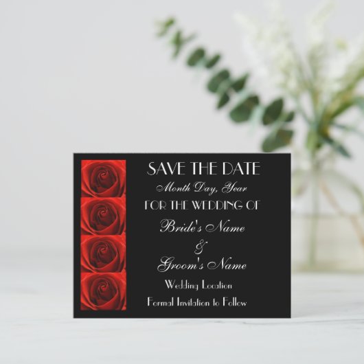 Klassische 4 Rote Rosen Save the Date Hochzeitspos Ankündigungspostkarte (Stehend Vorderseite)