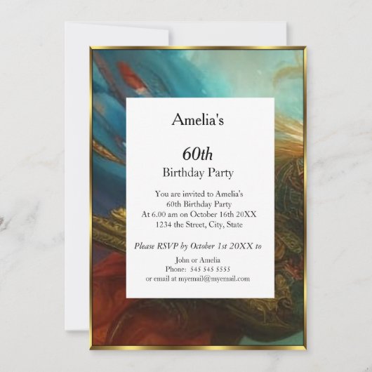 Klassische Abstrakte Geburtstagsparty aquamarin ro Einladung (Vorderseite)