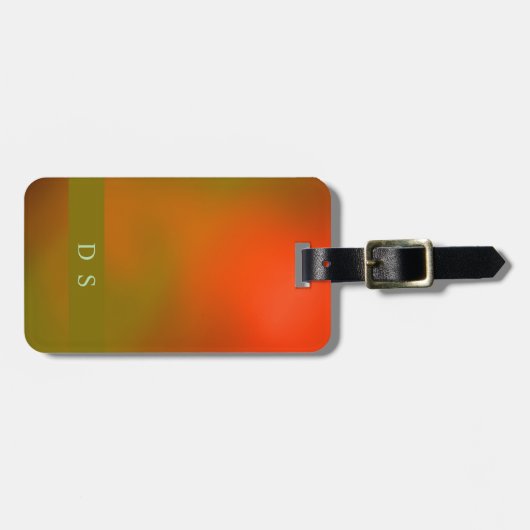 Klassische Abstrakte grüne Orange-Monogramm-Gepäck Gepäckanhänger (Vorderseite horizontal)