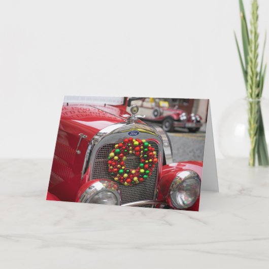 Klassische American Vintage Car Lover Christmas Ca Karte (Vorderseite)