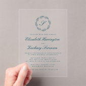 Klassische Aquamarine Blue Monogram Wreath Script  Acryleinladungen (Insitu (Handheld))