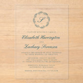 Klassische Aquamarine Blue Monogram Wreath Script  Acryleinladungen (Vorderseite)