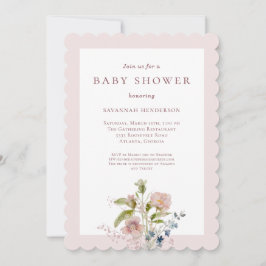 Klassische Aquarell Wildblume Rosa Kinderdusche Einladung