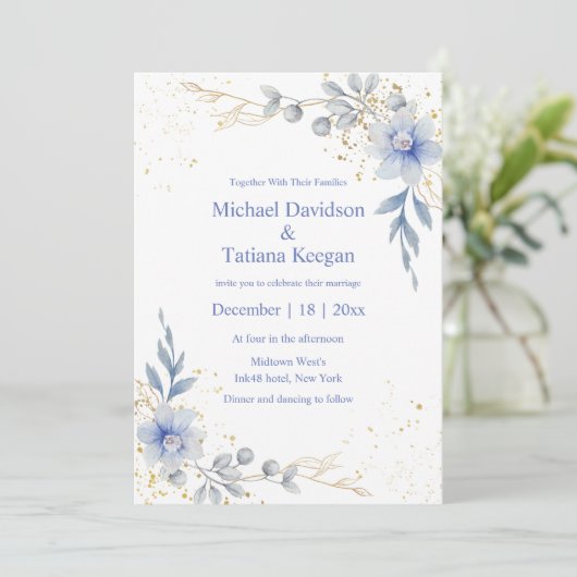 klassische Aquarellblütenhochzeit Einladung (Stehend Vorderseite)