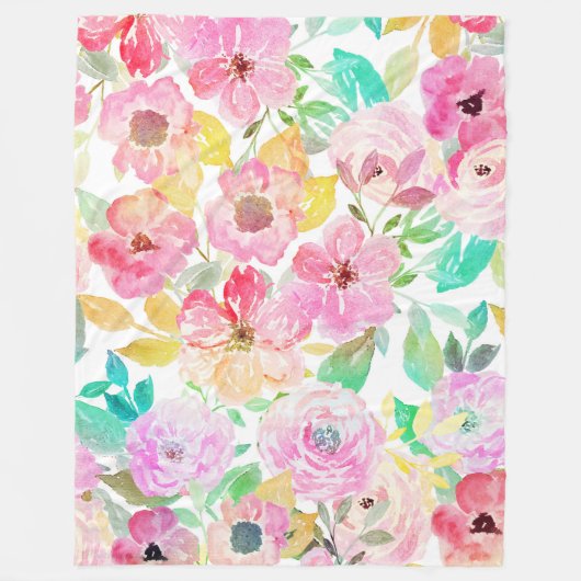 Klassische Aquarellmalerei mit Blumenmuster Fleecedecke (Vorderseite)