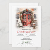 Klassische Aquarelltür Weihnachtsrot mit Schnee Einladung (Vorne/Hinten)