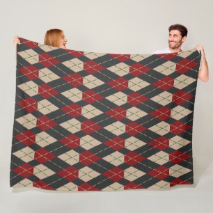Klassische Argyle-Muster-Fleece-Decke in Burgund Fleecedecke