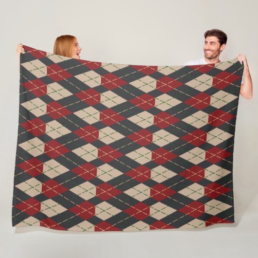 Klassische Argyle-Muster-Fleece-Decke in Burgund Fleecedecke (Beispiel)