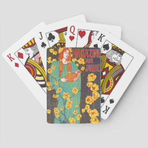 Klassische Art Nouveau Türkisfarbene Frau Gelbe Bl Spielkarten