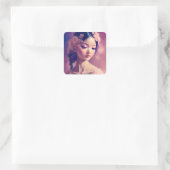 Klassische Artwork eines asiatischen Mädchens Quadratischer Aufkleber (Tasche)