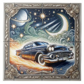 Klassische Autofahrten durch kosmische Nacht Fliese (Vorderseite)