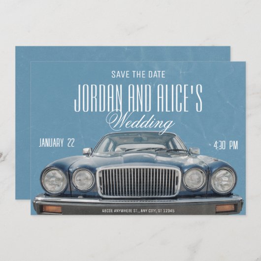 Klassische Autohochzeit Save The Date (Vorne/Hinten)