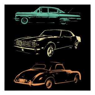Klassische Autos - 80er & 90er Grafik Retro Poster