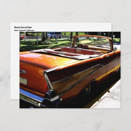 Klassische Autos aus Kuba, Cool Orange Cabrio Postkarte (Vorne/Hinten)