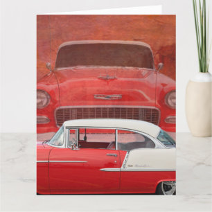 Klassische Autos Chevy Bel Air Dodge Rot Weiß Vint Karte
