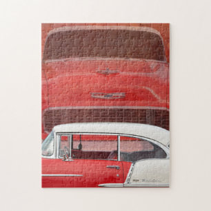 Klassische Autos Chevy Bel Air Dodge Rot Weiß Vint Puzzle