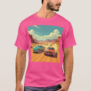 klassische Autos, die in der Wüste Rennen fahren, T-Shirt
