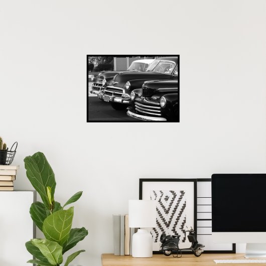 Klassische Autos in schwarz-weißer Leinwand Poster (Heimbüro)