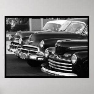 Klassische Autos in schwarz-weißer Leinwand Poster