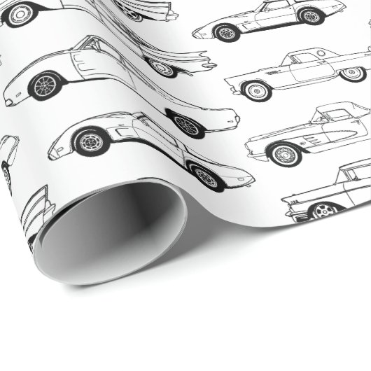 Klassische Autos in schwarzem Design Geschenkpapier (Rolleneckpunkt)