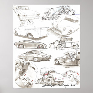 Klassische Autos, LKWs, Fahrräder, Rods Stift Art Poster